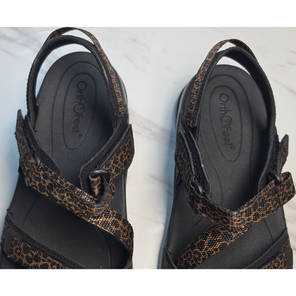 Orthofeet Women's Black/Brown Animal Print Hook & Loop Sandals